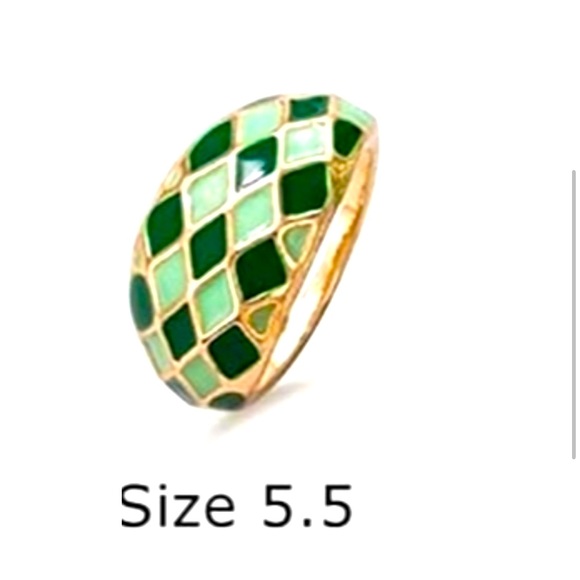 Y2K Style Chunky Checkerboard Ring Green & Gold Y2K Rings Great For Stacking! - Picture 1 of 4